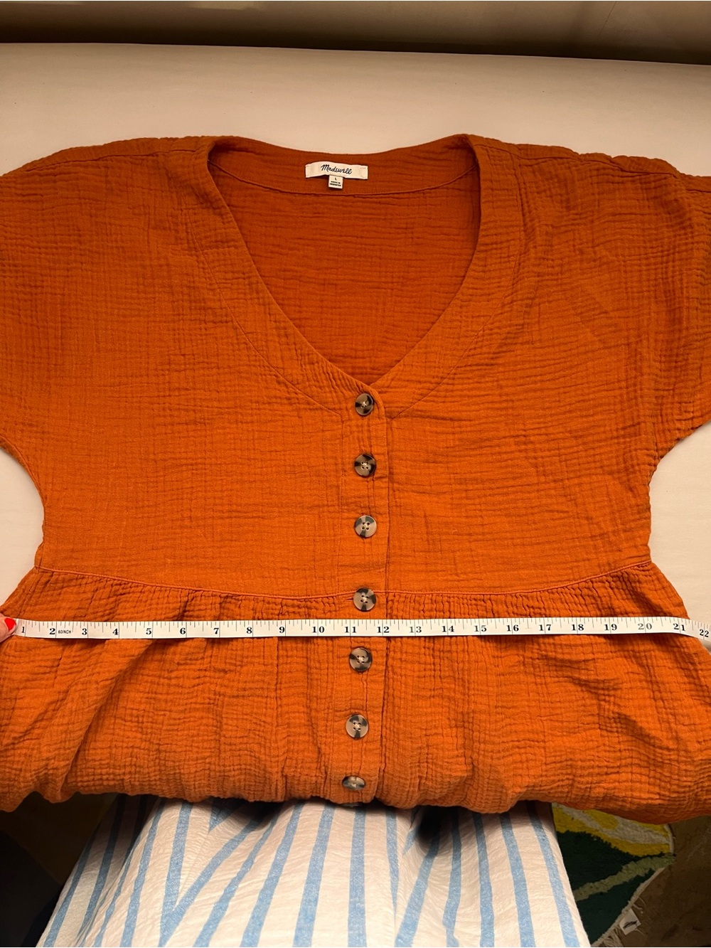 Madewell Orange Button-Front Cotton Gauze Textured Dress Large - Picture 7 of 8